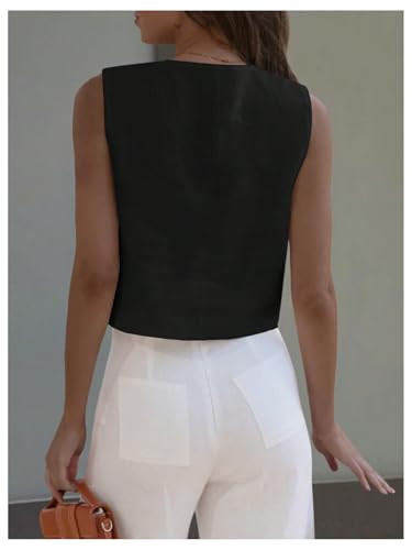 OYOANGLE Women's Button Front V Neck Blazer Vest Business Casual Dressy Suit Vests2