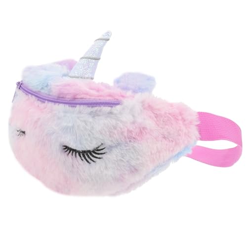 MALUGOGO Riñonera Infantil de Peluche Unicornio Violeta Dibujos Animados, Bolsa de Pecho Ajustable, Bolso de Moda Suave y Ligero para Guardar Objetos en Viajes y Uso Estilo Aleatorio