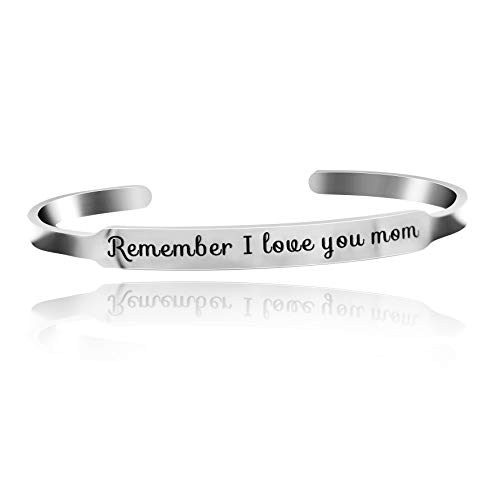 Image of Uloveido Charm Comfort Fit Stainless Steel Bangle Remember I Love You Mom Initial Cuff Bracelet Mother Day Mother's Gifts Y458