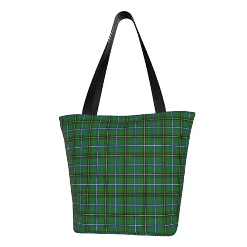 Clan Henderson Tartan Reusable Zippered Shoulder Bag, Stylish Polyester Tote With Wide Handle & Inner Pocket, Lightweight Durable Shopping & Travel Bag