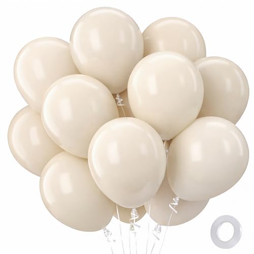 QIFU 100 Piezas Globos De Cumpleaños Colores Globos Beige Grandes Redondos Helio Happy Birthday Decoracion Cumpleaños 1 Año Feliz Baby Shower Revelacion Genero Bebe Balones De Aniversario 12 Pulgadas