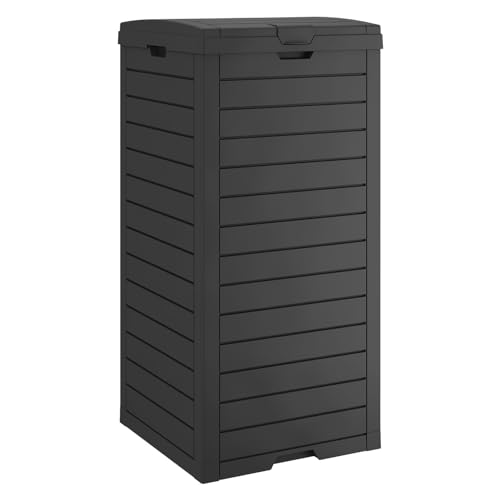 LHBGO 31 Gallon Kitchen Waste Bin with Lid and Drip Tray for Easy Cleaning-Perfect，Resin Outdoor Trash Can for 33-40 Gal Trash Bag, Outdoor Trash Can for Patio,Black Kitchens, and Outdoor Entertaining