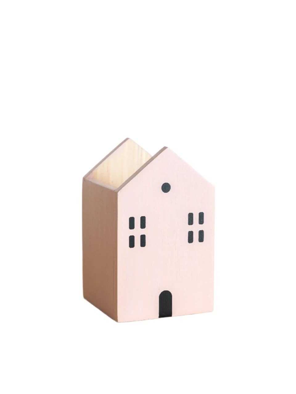 DUSHIABU Cartoon House Wooden Pen Holder Pencil Container Makeup Brush Stationery Storage Box Student/Office(Pink Small)