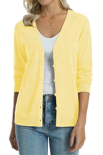 Image of QUALFORT Women's 100% Cotton Lightweight Cardigans Long Sleeve Knitted Button Down Sweater