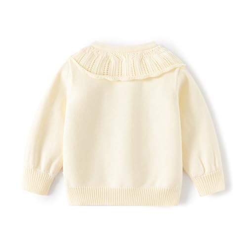 Baby Girl Knit Cardigan Sweater with Ruffle Collar, Embroidered Flowers,Toddler Coat2