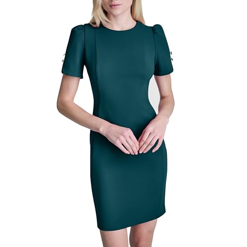 Image of DKNY Women's Short Tulip Sleeve Sheath Dress with Button Detail