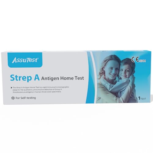 AssuTest Strep A Antigen Haus-Selbsttest-Kit Schneller Streptokokken Hals Test Kit zum Nachweis von Gruppe A Streptokokken-Antigen Schnell und genau Einfach zu folgen Selbsttest Kit 1 -Count