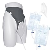 Wearable Urine Collector for Men with Silicone Urine Pouch, Cotton Fixing Pants, Urinary Bag 2000ml and 1000ml with Long Drain Tube, Elderly Men Grey