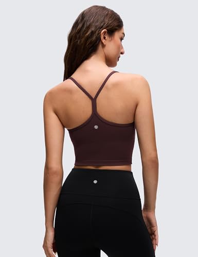 Image of CRZ YOGA Butterluxe Y Back Crop Tank Tops | Light Support, Removable Pads, Yoga, Extremely Soft, Scoop Neck, Spaghetti Straps, Longline Sports Bras for Women