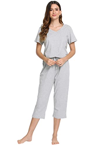 Latuza Women's Cotton Pajamas Set Tops and Capri Pants Sleepwear