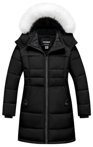 Girl's Winter Coat Kids Long Puffer Jacket Waterproof Snow Parka Warm Puffy Dress Coat with Removable Fur Hood