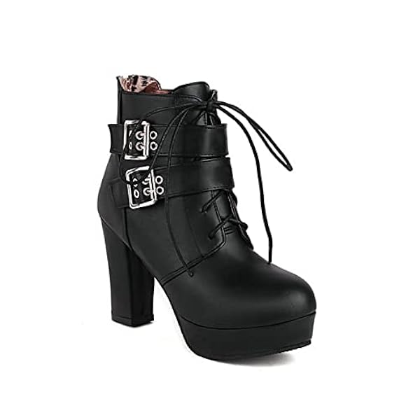 Damesplatform Ankle Boots met verstelbare riemgesp Kace Up Block Heel Combat Boots Zip Knight Laarzen,zwart,43 EU