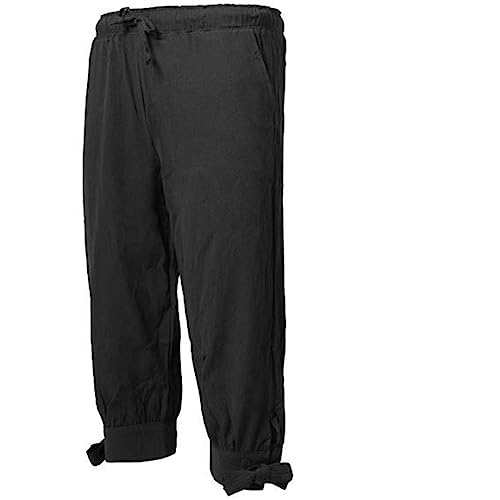 Pantalon de pirate gothique homme noir court en coton et lin médiéval taille XL