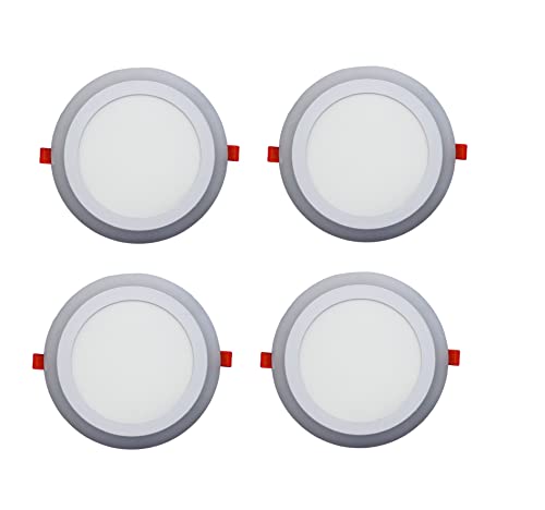 Image of D'Mak Exclusive 15 Watt Super Bright Double Color POP Round Shape LED Panel Ceiling Light | Pack of 04 (Multicolor, White+PGB, 6 x 6 Inch)