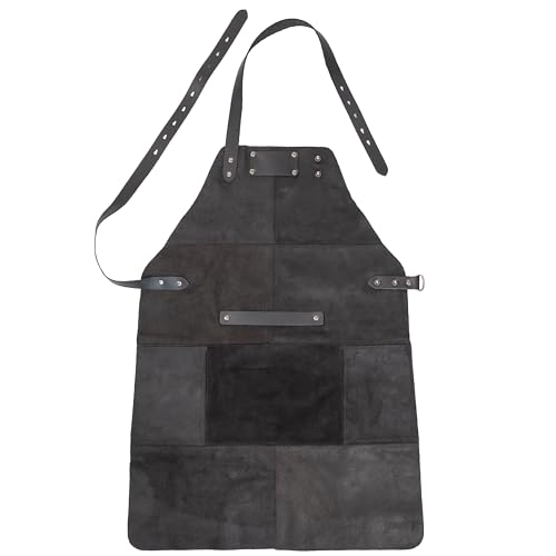 Hamosons Lederschürze, Grillschürze, BBQ-Schürze, Arbeitsschürze, Werkzeugschürze, aus Velours-Echt-Leder, mit Taschen, zum Grillen, Kochen, BBQ oder als Geschenk, Modell 980 (Schwarz)