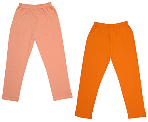 Image of IndiWeaves Girls Super Soft Cotton Solid Capri Pants (Orange, Peach, 12-14 Years) Pack of 2