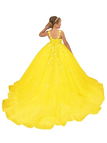 Flower Girl Dress - Lace Applique First Communion Dress Pageant Dress for Girls