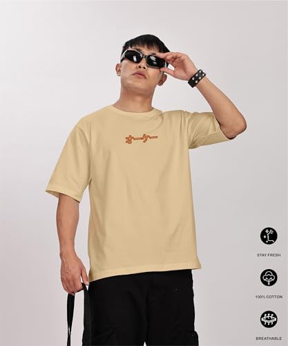 Image of SHODOX Bio-Washed Anti Bacterial 100% Pure Cotton Men's Oversized Aesthetic Premium Printed T-Shirt | Cozy Soft, Less Wrinkles Loose Fit, Drop Shoulder, Korean Baggy Style Tees for Mens