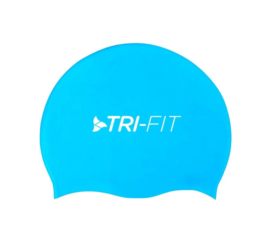 TRI-FIT Silicone Swimming Cap For Open Water | Hypoallergenic & Waterproof | Wrinkle-Free Fit | High Stretch Material For Reduced Drag | For Men & Women (Sky Blue)