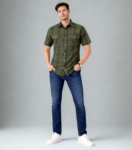 Image of L'MONTE Imported Men's Cotton Casual Checkered Shirts Half Sleeve for Men