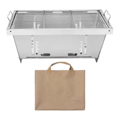 Barbacoas de cocina al aire libre, barbacoa portátil de camping – Barbacoa plegable de carbón vegetal de acero inoxidable con bolsa de almacenamiento, barbacoa de carbón vegetal con asas, juego de