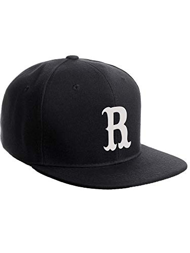 Daxton Classic Snapback Flat Bill Visor Vintage Custom Number Letter Hat Cap, Black Hat, Letter R