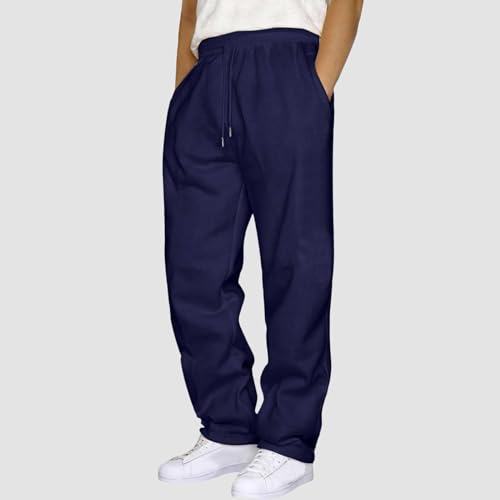 Mens Sweatpants Fleece Open Bottom Straight Leg Pants Casual Running Athletic Joggers Pants Baggy Trousers with Pockets2