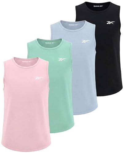 Reebok 4 Pack: Girls Dry Fit Athletic Tank Tops Sleeveless Dance Workout Sports Top for Kids Teens Tween Youth - (Sizes 6 16)- Set 6 M (8)