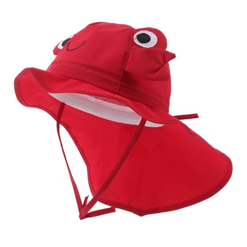 LIFKOME Summer Sun Hat with Wide Brim and Neck Flap Quick Dry UV Protection Beach Hat for Boys and Cute Crab Design Lightweight and Breathable for Outdoor Fun Ages Red