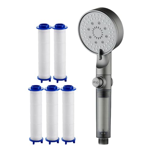 Vitsrisea Alcachofa de ducha filtrada | Cabezal de ducha extraíble con 5 tipos de y filtro - Cabezal pulverizador ajustable con boquillas de silicona para baño, hogar, estudiantes, camping