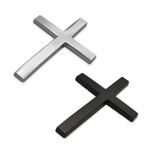 Image of 2 PCS Metal Christian Cross Emblem Stickers, 2.5 inchx1.8 inch Alloy 3D Car Cross Sticker Badge, Self-Adhesive Emblem Decal Decoration for Auto Trunk Tailgate Fenders, Car Exterior Decal (Black+Silver)