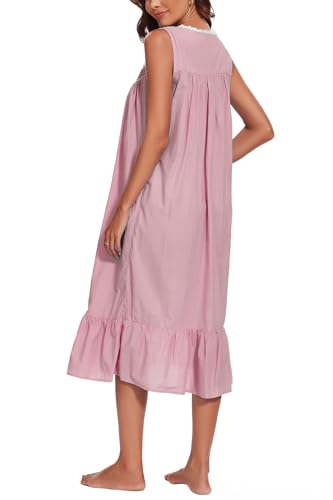 Image of AVIIER 100% Cotton Nightgowns for Women Sleeveless Sleep Dress Ladies Gowns Sleepwear with Pockets