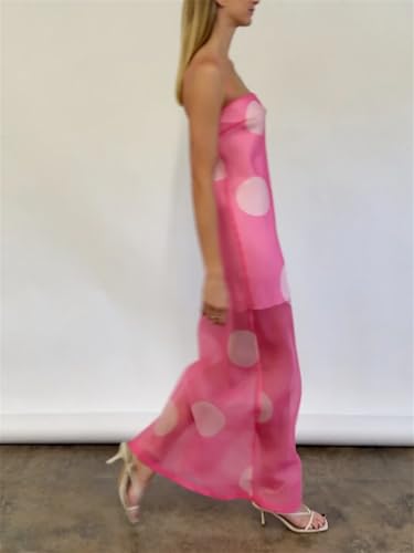 Image of Yuemengxuan Boho Maxi Dresses for Women Spaghetti Strap Flowy Smocked Long Dress Casual Summer Vacation Beach Maxi Dress