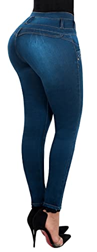 Fiorella Shapewear Butt Lifter Women Jeans High Rise Waist Push Up Levanta Cola Pantalones Colombianos 512DB Dark Blue Size 13 USA / 18 COL