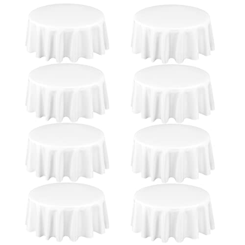 Showgeous 8 Pack White Round Tablecloth 60'' Polyester Table Cloths Stain And Wrinkle Resistant Washable White Circular Table Cover For Wedding Party Dining Table Buffet Parties Camping #TOP16