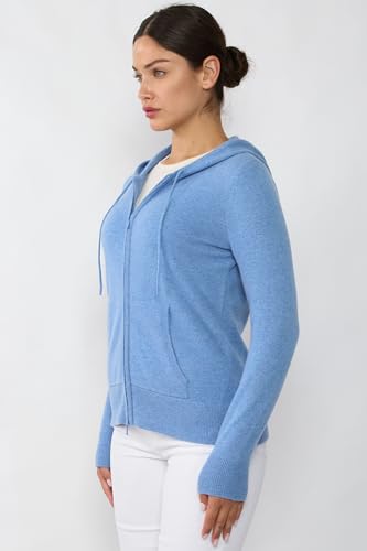 Image of JENNIE LIU Women's 100% Pure Cashmere Long Sleeve Zip Hoodie Cardigan Sweater