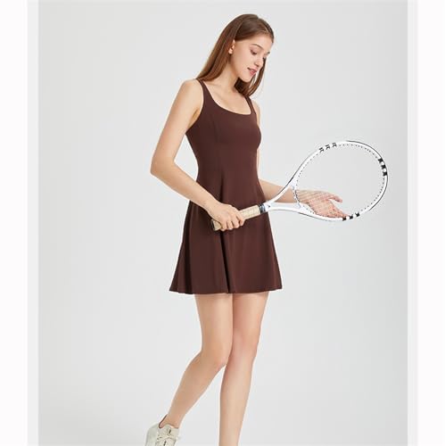 Vestido de tênis feminino para treino com bolsos embutidos, vestido atlético para exercícios, Marrom