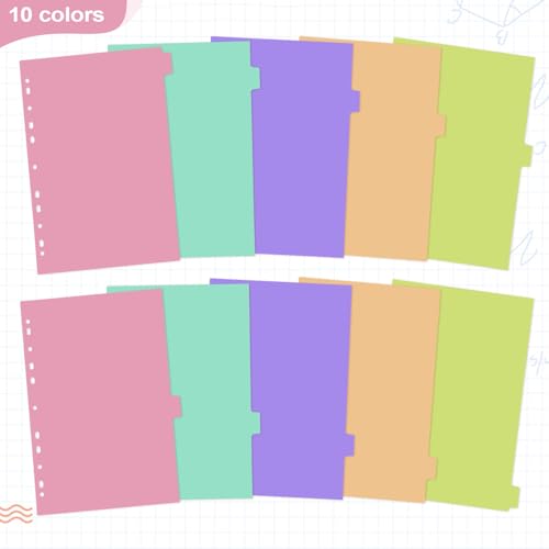 6er Set 10-teiliges Register, A4 Trennblätter mit 11 Löchern A4 Deckblatt Bunt Ordner Organisation für Zuhause Büro Schule(PVC)