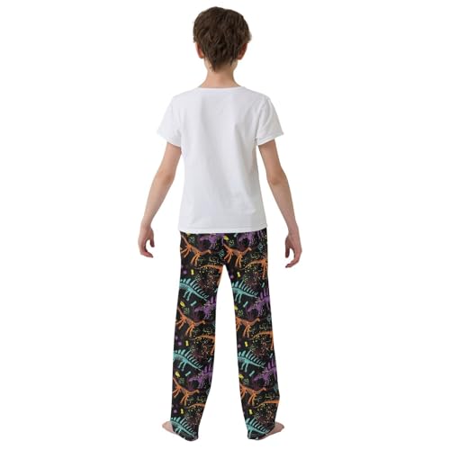 ZZXXB Colorful Dinosaur Skeleton Boys Long Pants Soft Trousers Elastic Waist Kids Lounge Bottoms with Pockets S-XL3
