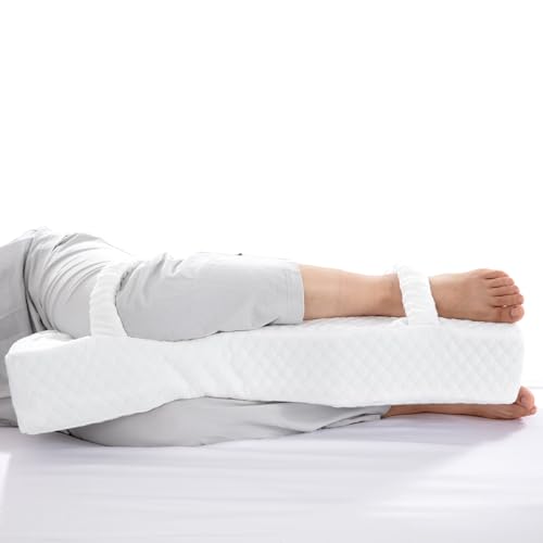 HOMBYS Memory Foam Knee Pillow for Side Sleepers-Leg Pillow for Sleeping with Straps,Hip & Leg Elevation for Pregnancy and Relief Lower Back Pain, Separates The Knees for Body Alignment (28"x11"x4")