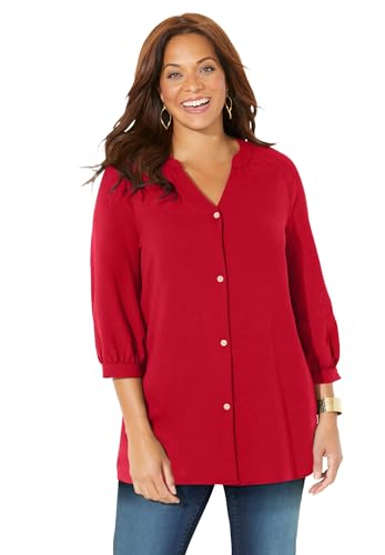 Catherines Women's Plus Size Light and Airy Y-Neck Blouse
