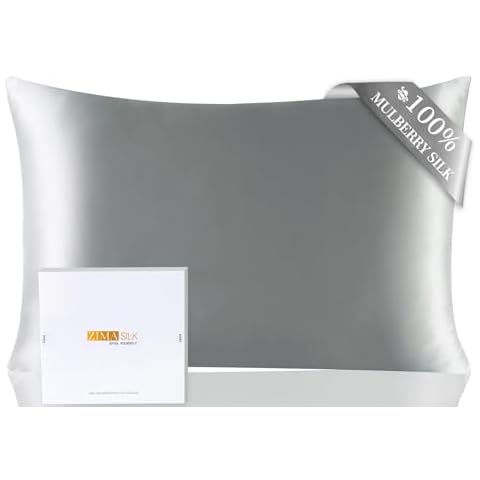 ZIMASILK Upgraded 100% Pure Mulberry Silk Pillowcase for Hair and Skin Silk Pillow Cases with Reinforced Hidden Zipper, More Soft & Durable Highest Grade 6A Silk, Gift Box 1Pc (20"x26", Grey) Cover