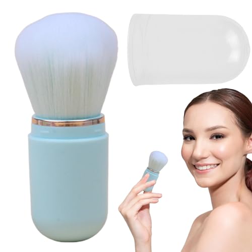 格納式ファンデーション ブラシ、格納式メイクアップ ブラシ - 携帯用メイクブラシ - ファンデーション、チーク、ブロンザー、パウダー用の蓋付きポータブルフェイスブラシ、旅行に最適