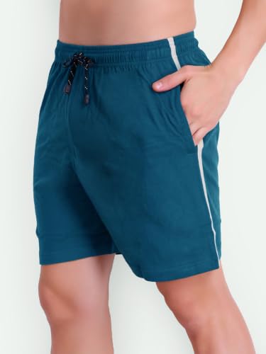 Image of T.T. Cotton Blend Shorts for Men | Regular Fit | Elasticated & Zipper | 2 Sided Pockets & 1 Back Pocket | Solid | Above Knee Length Bermuda Short | Ideal for Casual Outings