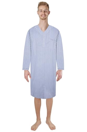 Men's Woven Sleep Gown Long Sleeve Cotton/Poly Front and FULL BACK SNAPS CLOSURE Comfortable Pajama sleepwear