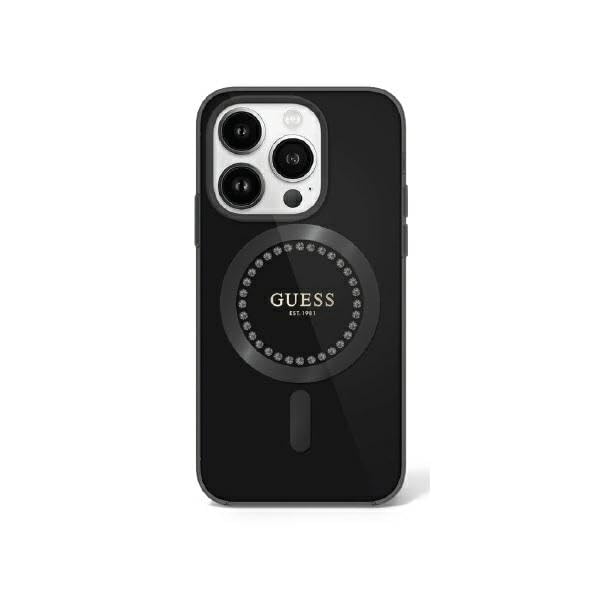 CG MOBILE Guess Magsafe IML Coque Rigide avec Strass pour iPhone 16 Pro Noir
