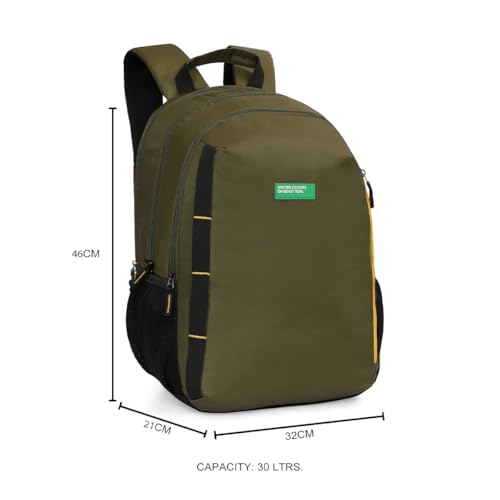 Image of United Colors of Benetton Fabio 30L Backpack, Water-Resistant, 3-Compartment Design, Stylish & Functional for College & Travel, with 1-Year Warranty