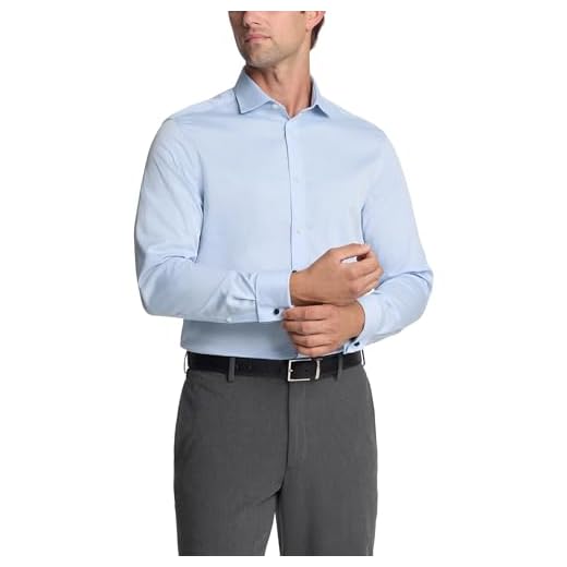 Calvin Klein Camisa social masculina Xtreme slim fit - estampa térmica elástica, Azul, 14"-14.5" Neck 32"-33" Sleeve