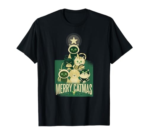 MERRY CATMAS Gato Árbol De Navidad Meme Camiseta