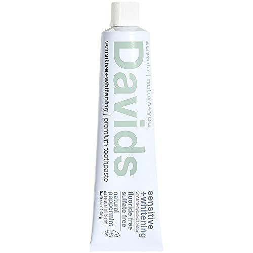Davids Hydroxi Fluoride Free Nano Hydroxyapatite Toothpaste for Remineralizing Enamel & Sensitive Relief, Whitening, Antiplaque, SLS Free, Natural Peppermint, 5.25oz, Made in USA